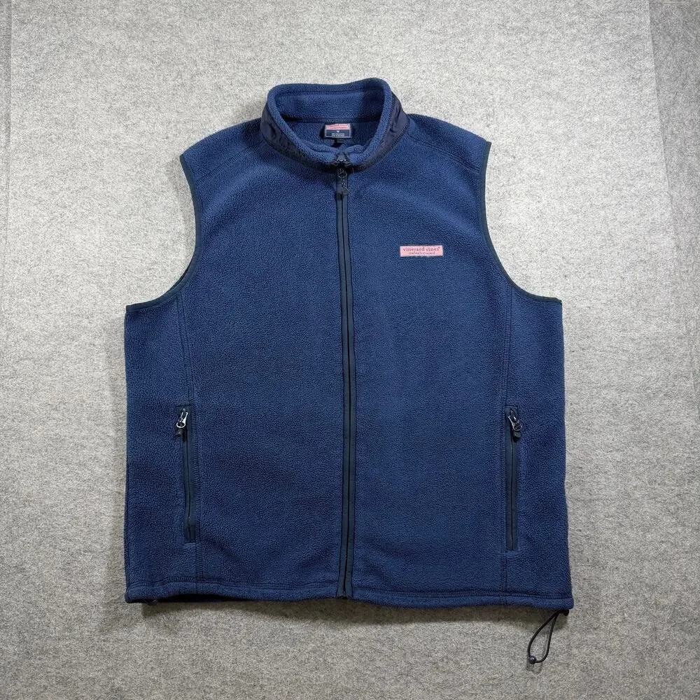 Vineyard Vines Fleece Vest Mens M Navy Full Zip High Collar Preppy Outdoor Layer